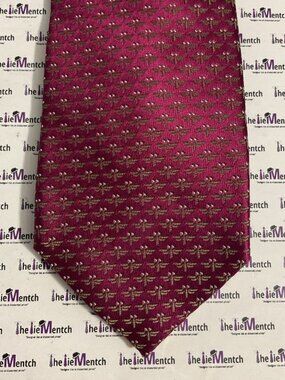 DAKS Maroon Dragonfly Pattern Silk Tie 3.25”